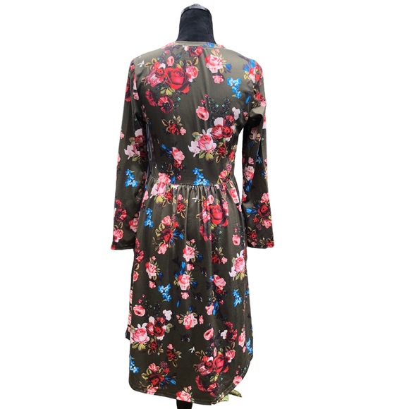 Zesica Hunter Green Pink Floral Long Sleeve Dress size Small - Picture 11 of 11